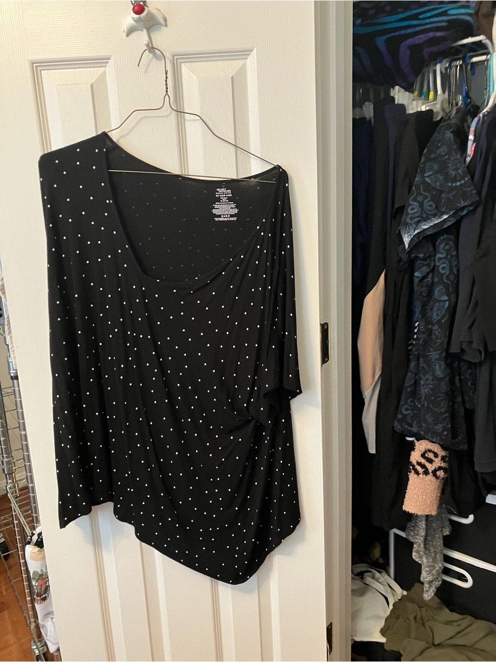 Secret Treasures Black White Polka Dot Top